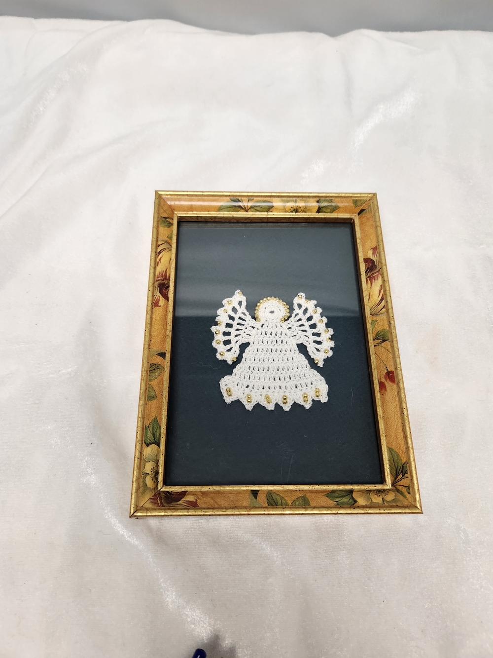 Gold Floral Frame with White Crochet Angel Wall Accent